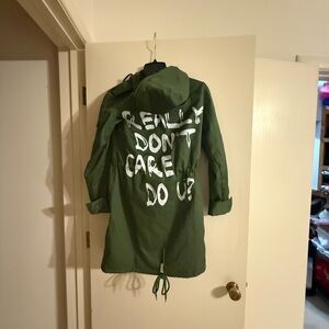 Green Hooded Jacket with White Text